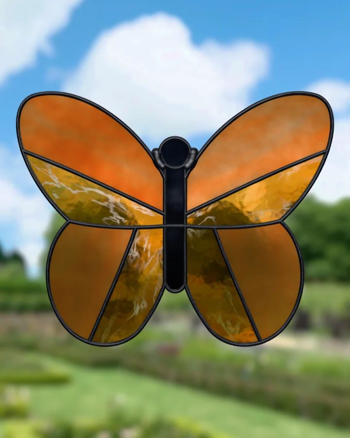 Butterfly suncatcher glazed, lit from behind.
