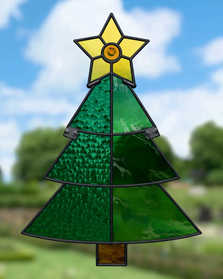Christmas tree suncatcher glazed, lit from behind.