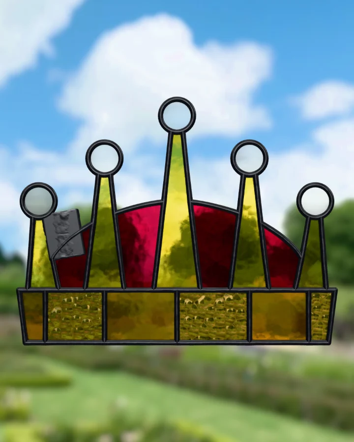 Crown suncatcher glazed, lit from behind.