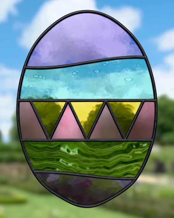 Easter egg suncatcher glazed, lit from behind.