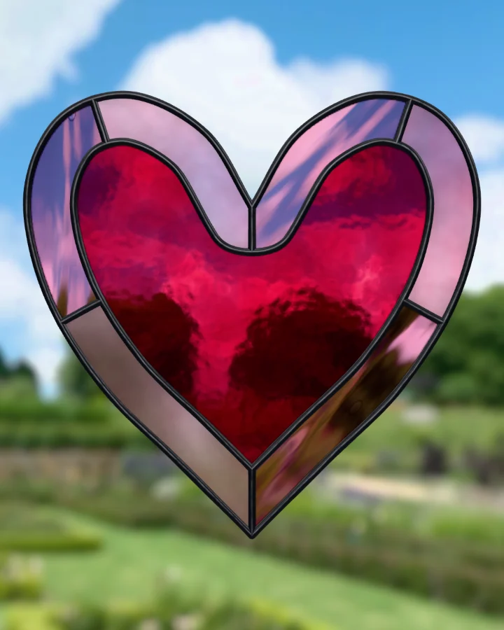 Heart suncatcher glazed, lit from behind.