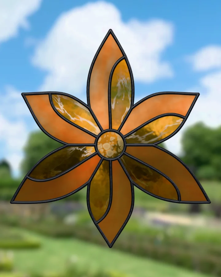 Lily suncatcher glazed, lit from behind.