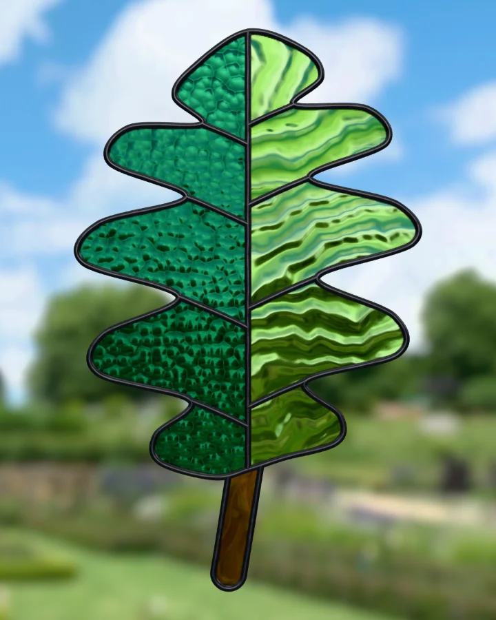 Oak leaf suncatcher glazed, lit from behind.